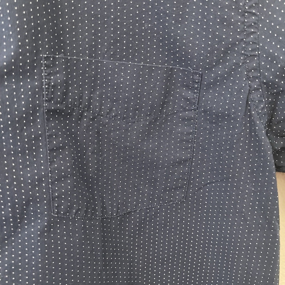 Rugby University Men's Preppy Button Up Shirt Short Sleeve Navy Dotted Sz L EUC - Picture 2 of 4